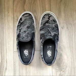 Vans Slip On Black and Gray Camo Sneakers